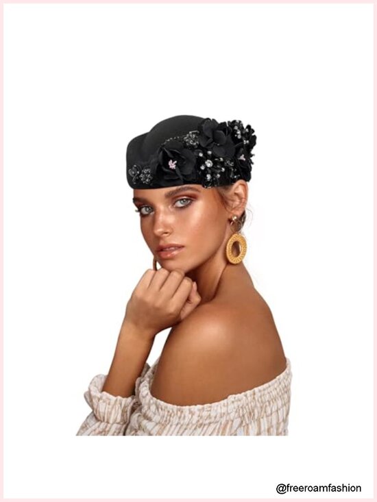 Wide Brim Derby Hat with Floral Accents for Church Weddings Party Events main image 4